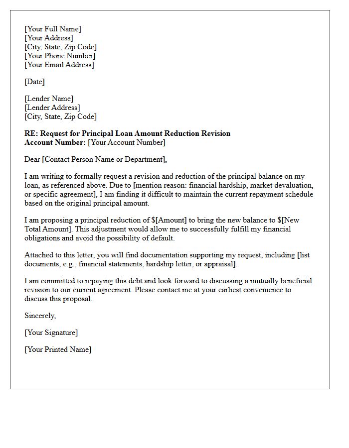 Principal Loan Amount Reduction Revision Letter