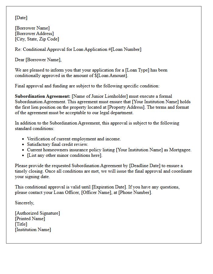 Conditional Approval Subject To Subordination Agreement Letter