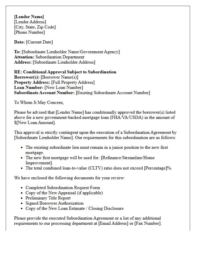 Government Mortgage Conditional Approval Subject To Subordination Letter