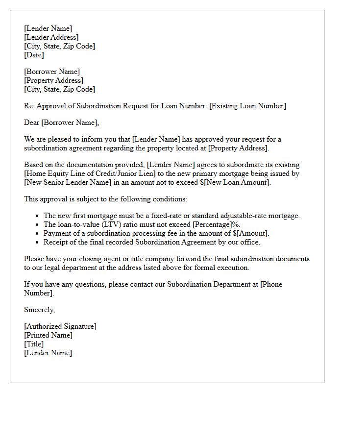 Home Equity Subordination Requirement Approval Letter