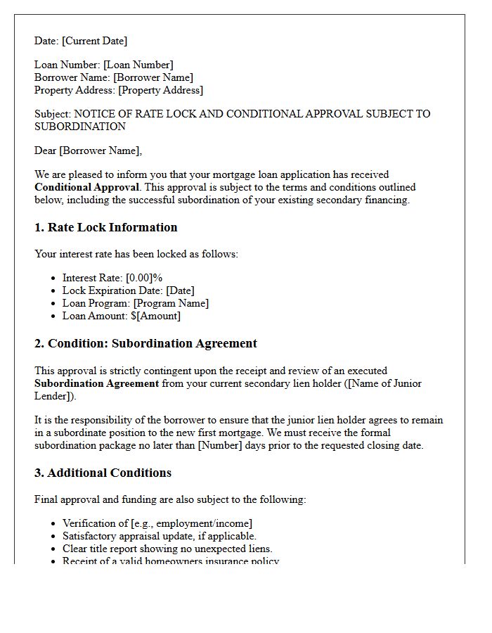 Rate Lock And Conditional Approval Subject To Subordination Letter