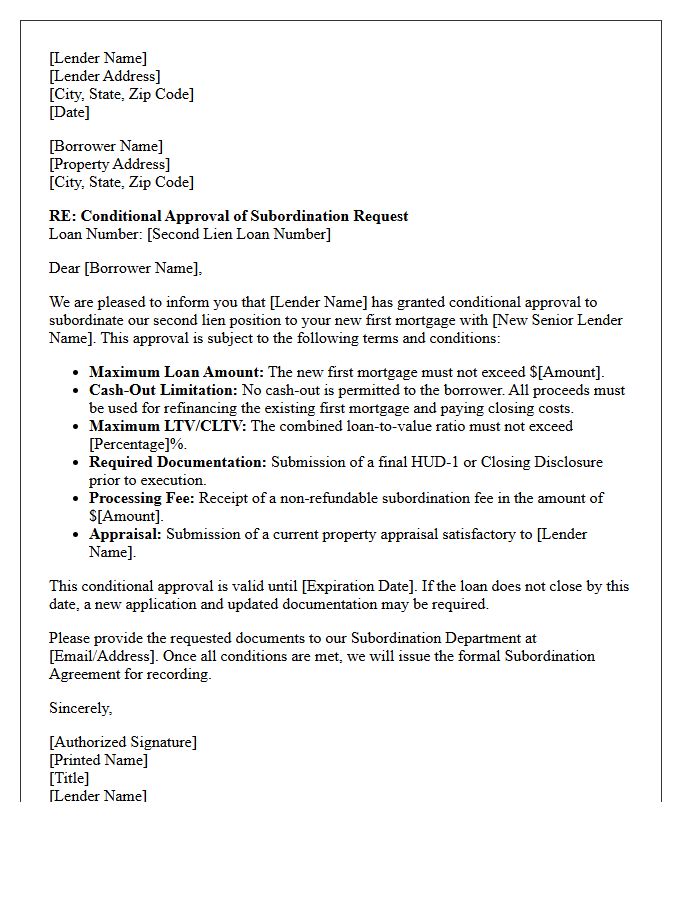 Second Lien Subordination Conditional Approval Letter
