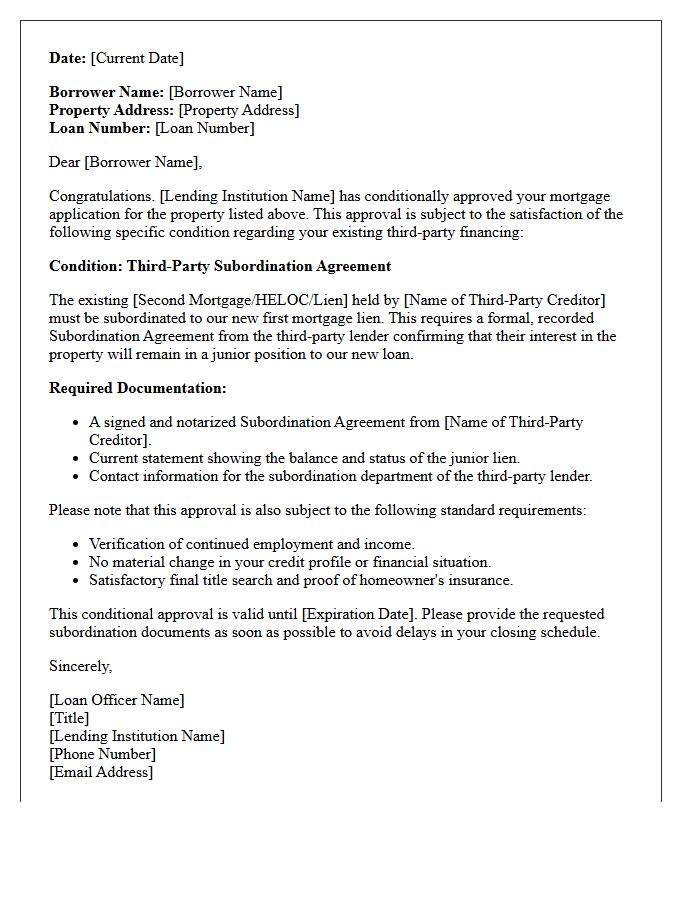 Third Party Subordination Condition Mortgage Approval Letter