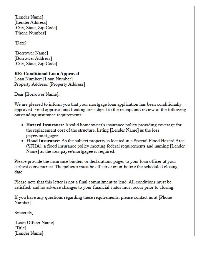 Conditional Loan Approval Pending Hazard and Flood Insurance Letter