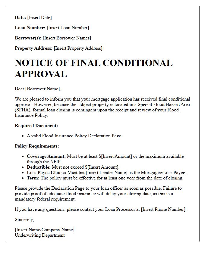 Final Conditional Approval Subject to Flood Policy Declaration Letter