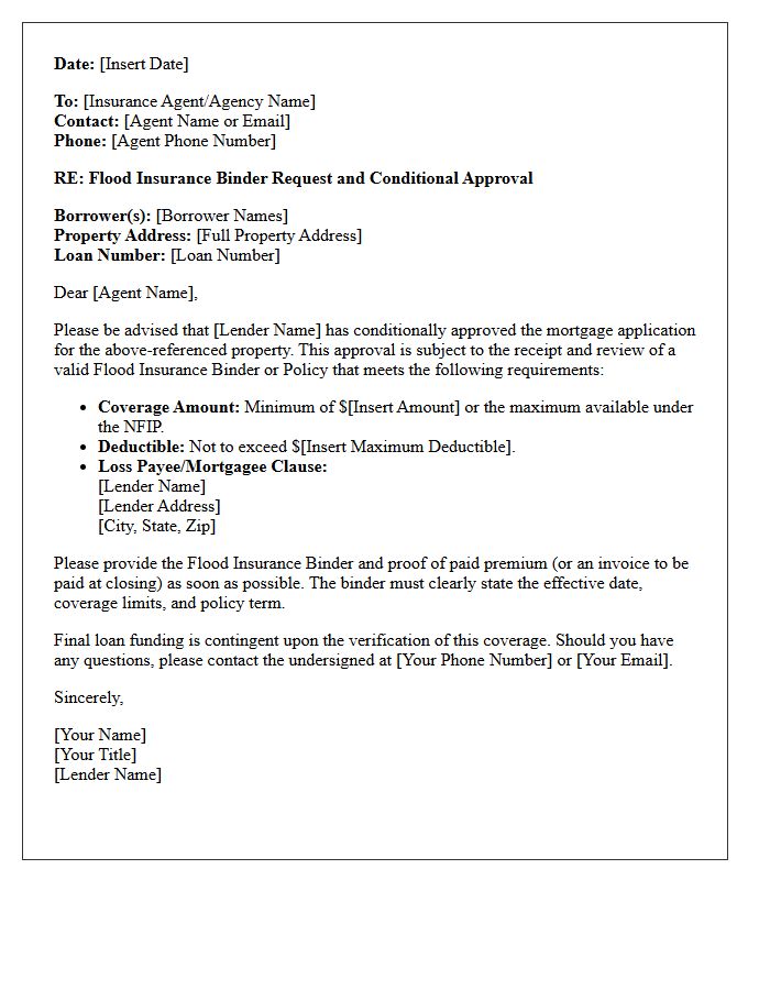 Flood Insurance Binder Request and Conditional Approval Letter