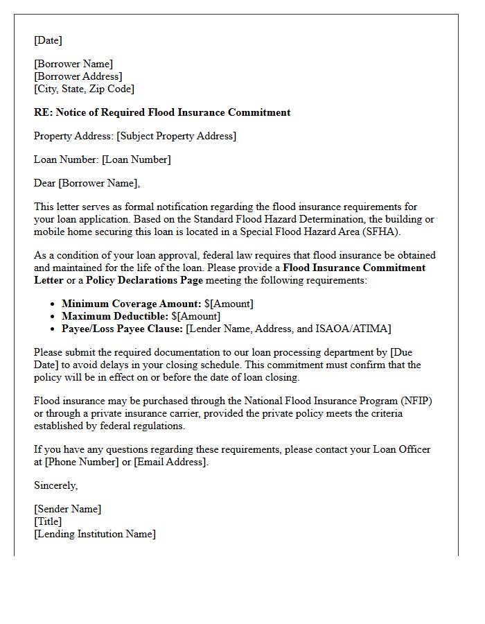 Notice of Required Flood Insurance Commitment Letter