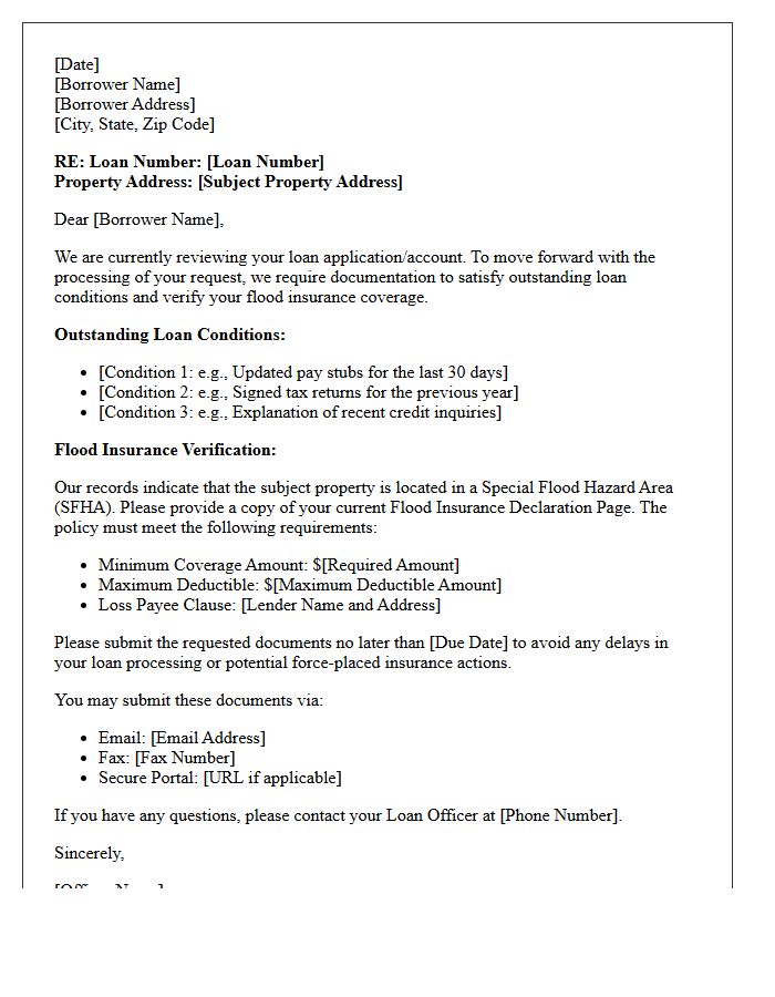 Outstanding Loan Conditions and Flood Insurance Verification Letter