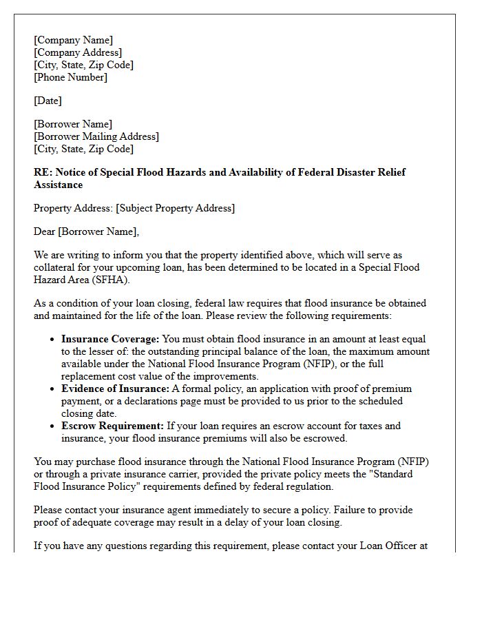 Pre-Closing Flood Insurance Requirement Notification Letter
