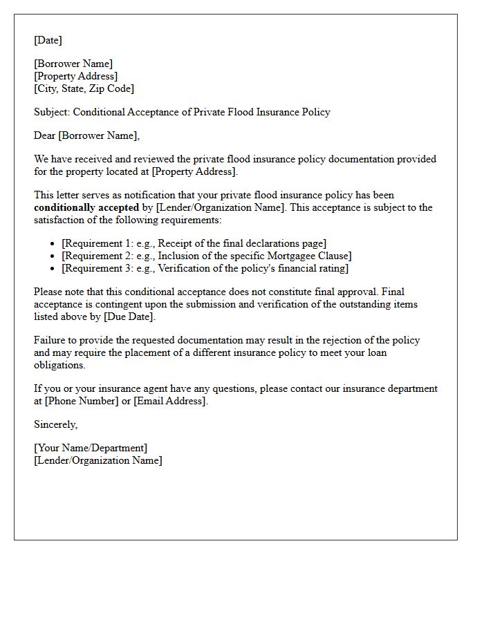 Private Flood Insurance Policy Conditional Acceptance Letter