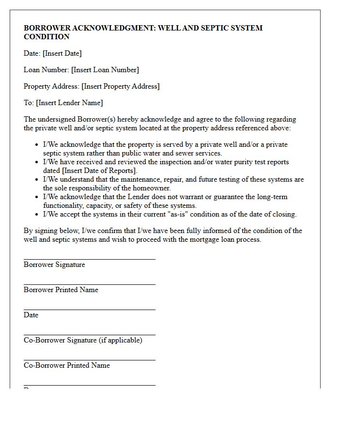 Borrower Acknowledgment of Well and Septic Condition Letter