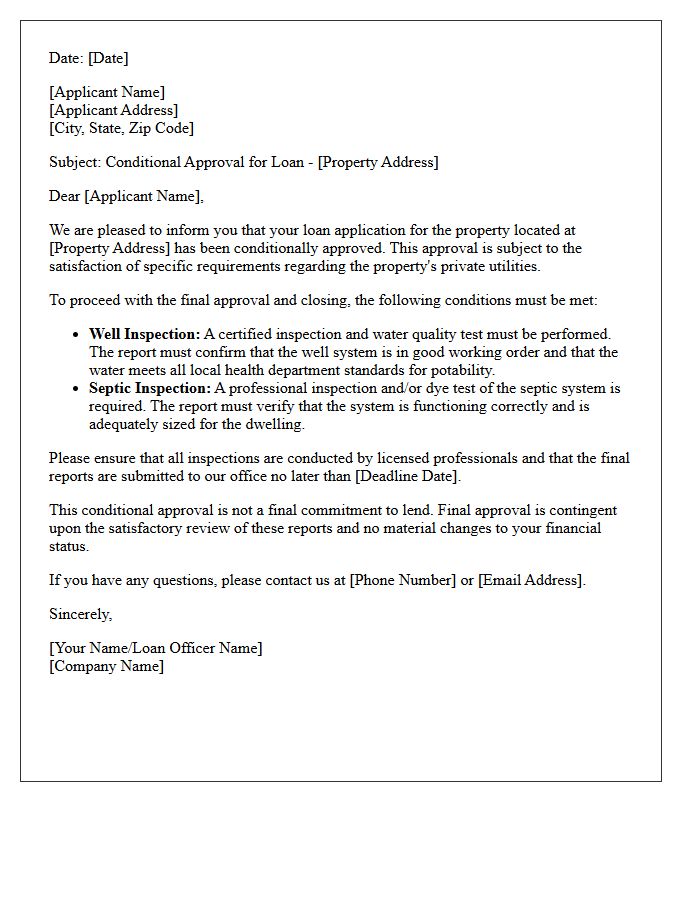 Conditional Approval Subject to Well and Septic Inspection Letter