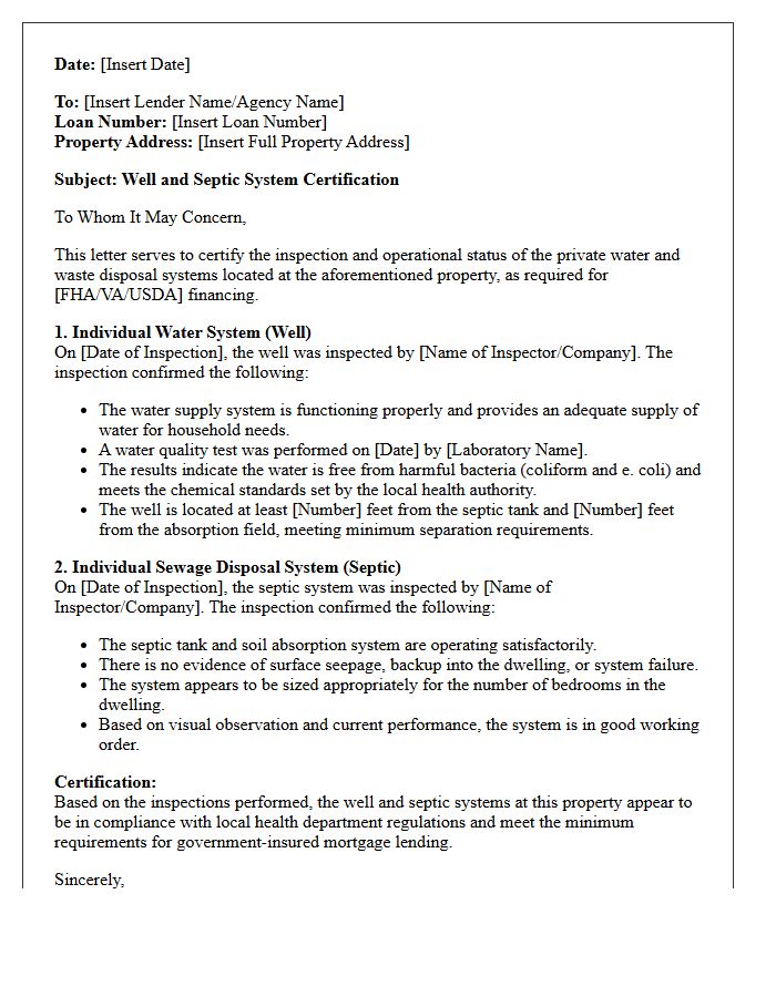 Government Loan Well and Septic Certification Letter