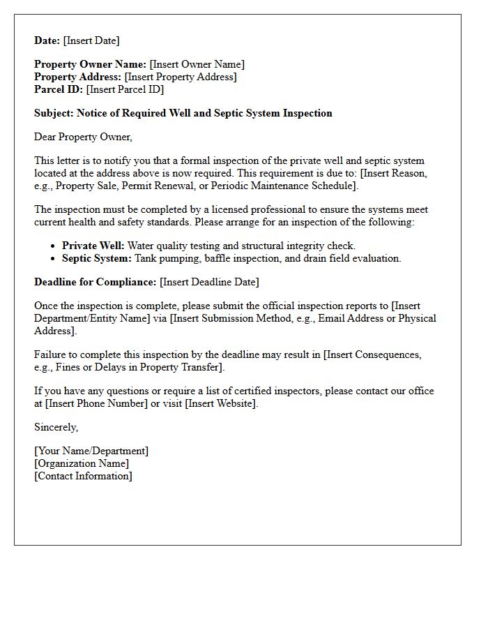 Well and Septic Inspection Requirement Notification Letter