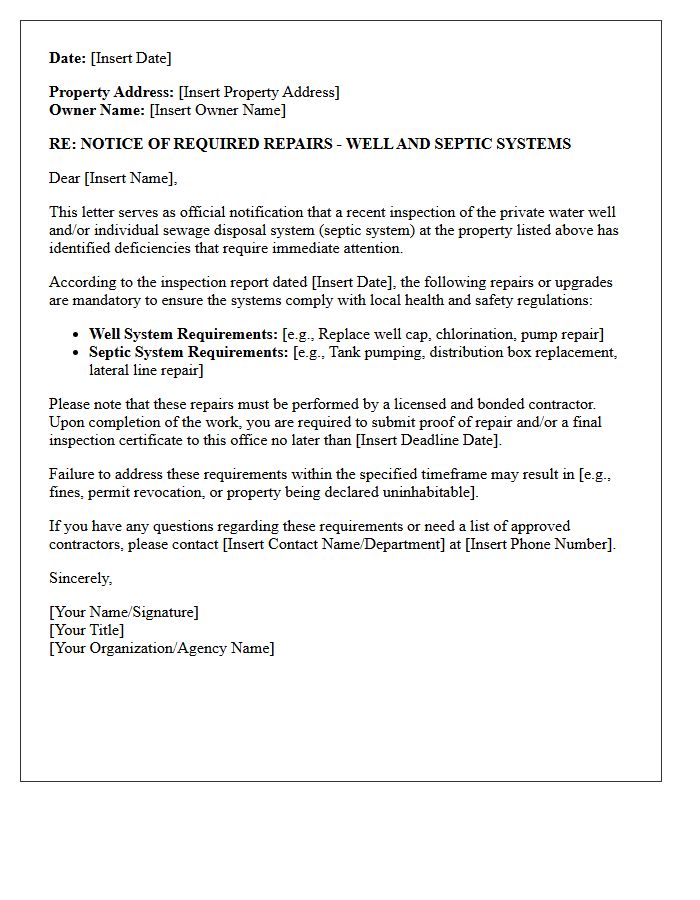 Well and Septic Repair Requirement Letter