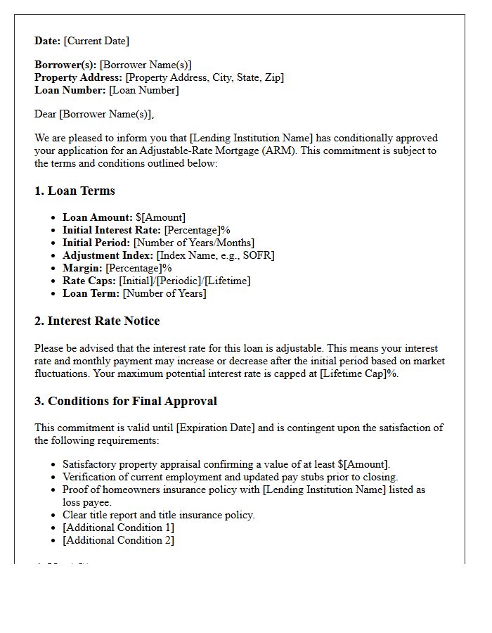 Adjustable-Rate Conditional Mortgage Commitment Letter