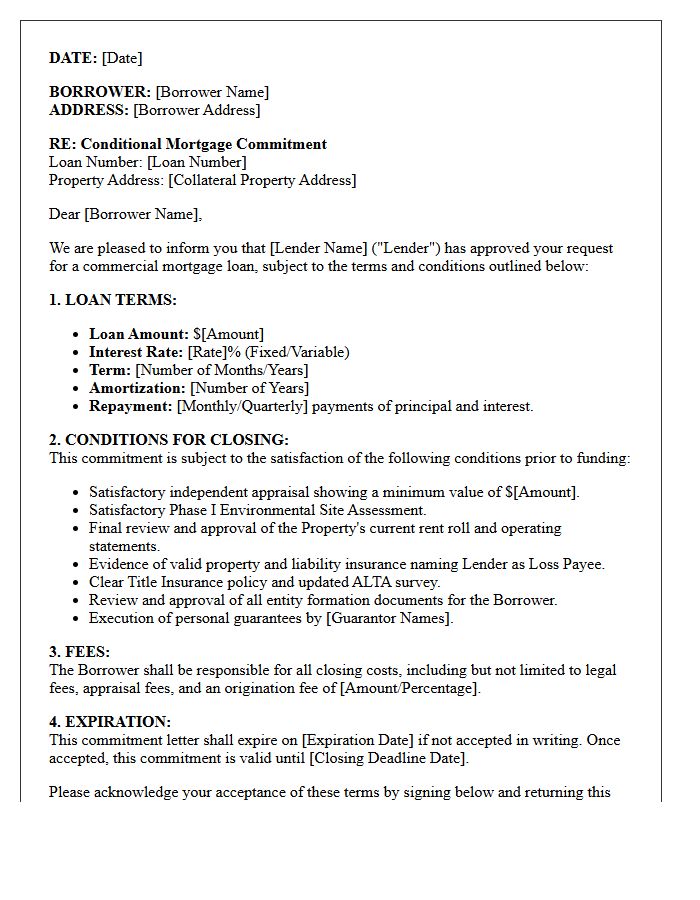 Commercial Conditional Mortgage Commitment Letter