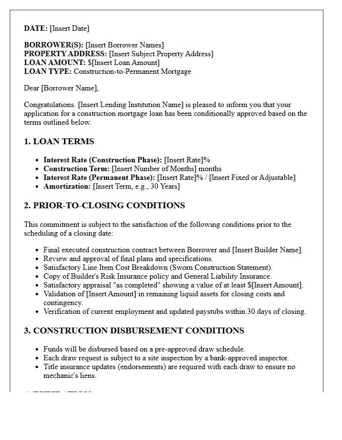 Construction Loan Conditional Mortgage Commitment Letter