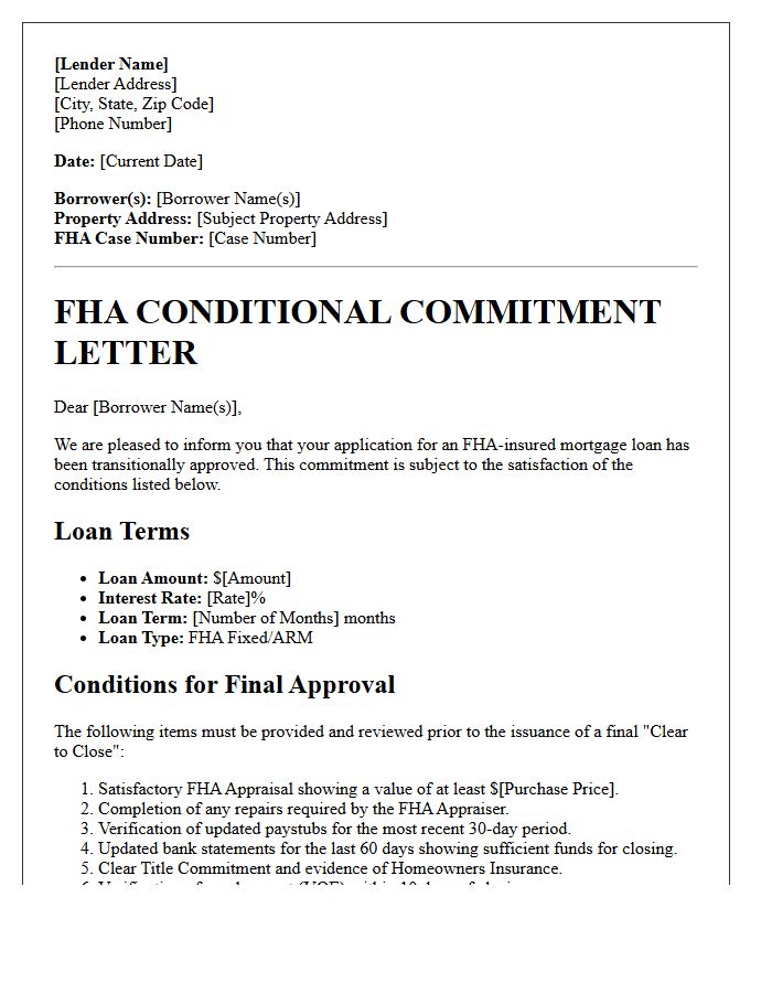 FHA Conditional Mortgage Commitment Letter