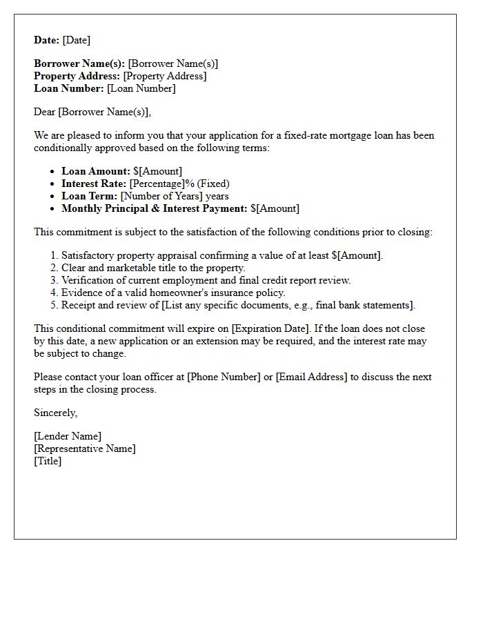 Fixed-Rate Conditional Mortgage Commitment Letter