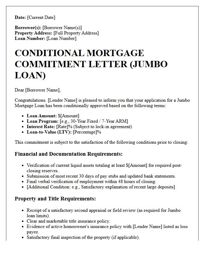 Jumbo Loan Conditional Mortgage Commitment Letter