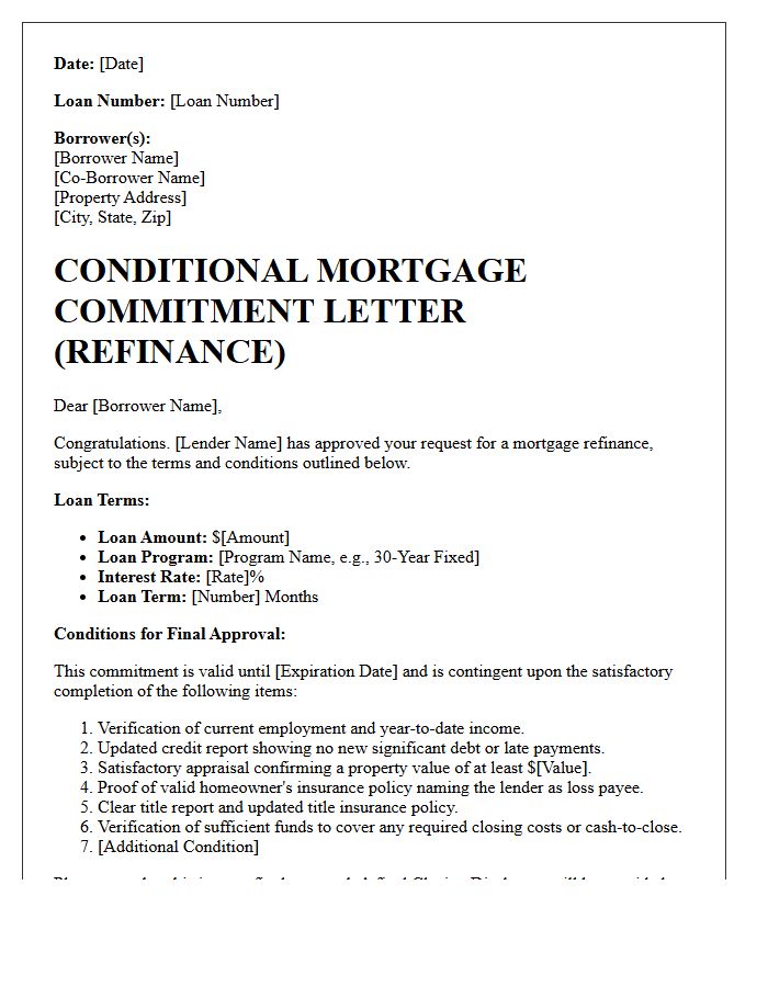 Refinance Conditional Mortgage Commitment Letter
