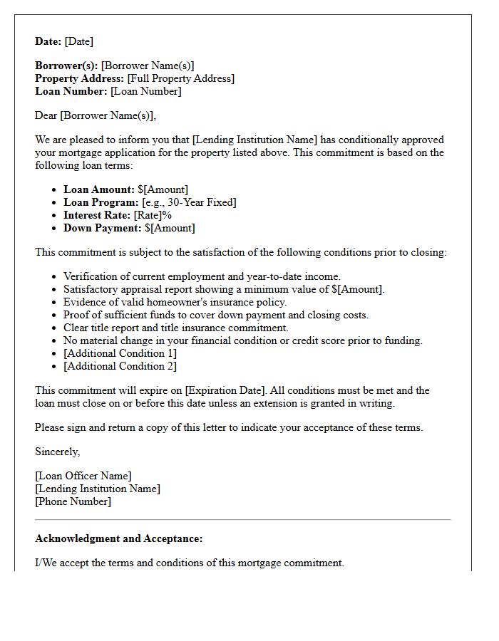 Residential Conditional Mortgage Commitment Letter