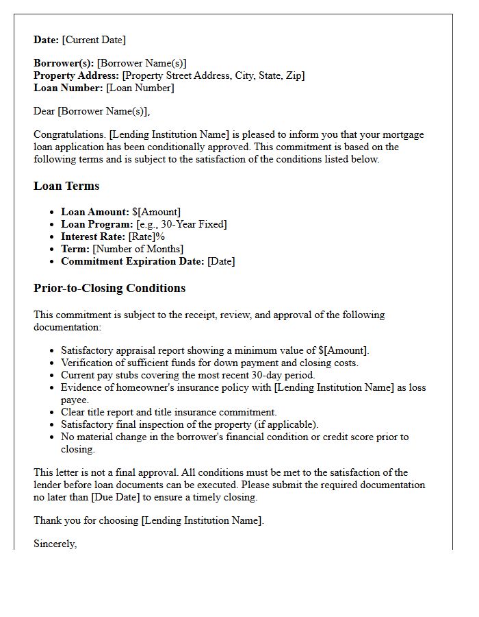 Standard Conditional Mortgage Commitment Letter