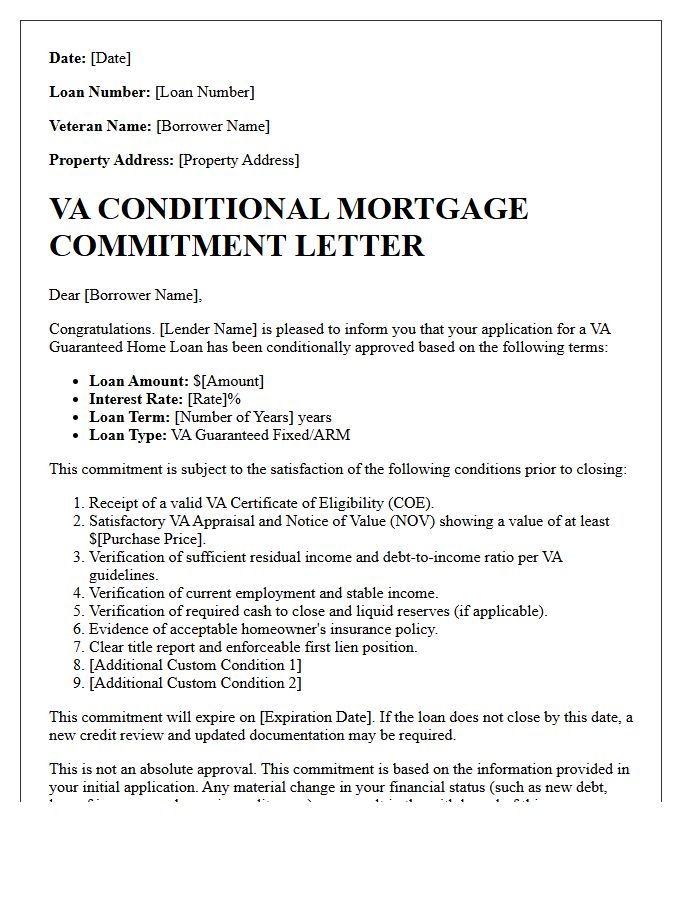 VA Conditional Mortgage Commitment Letter