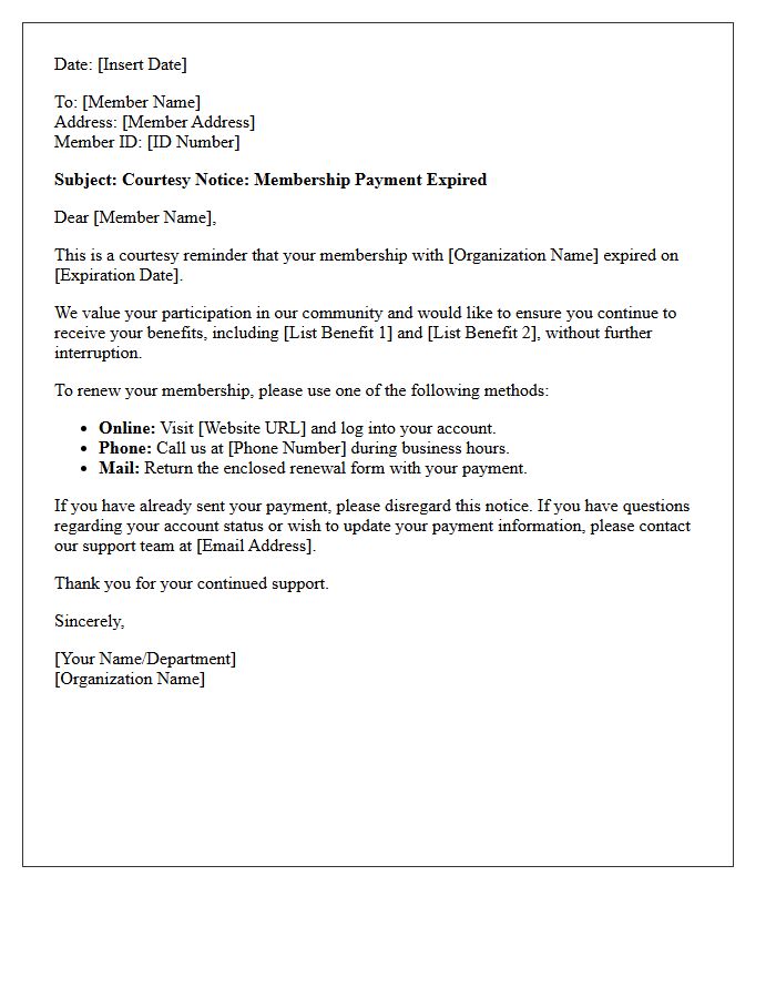 Courtesy Notice Letter for Expired Membership Payment