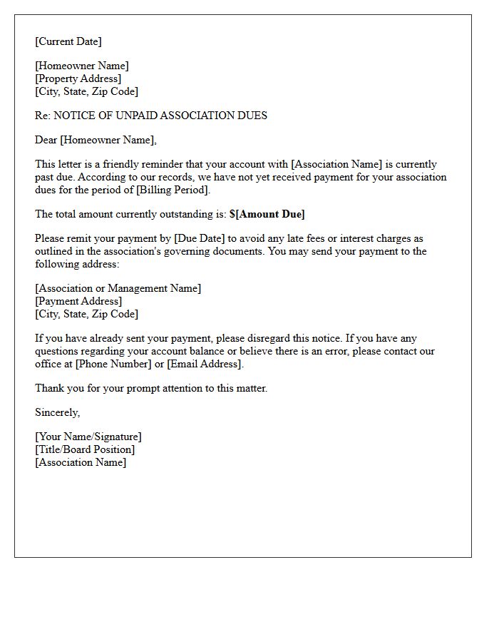 First Collection Letter for Unpaid Association Dues
