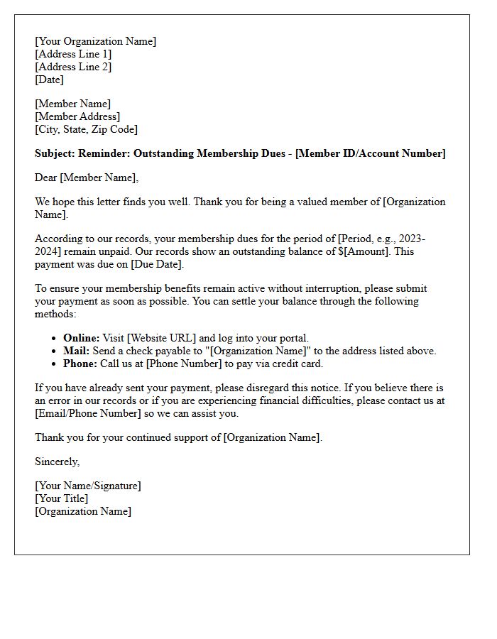 First Request Letter for Outstanding Membership Dues