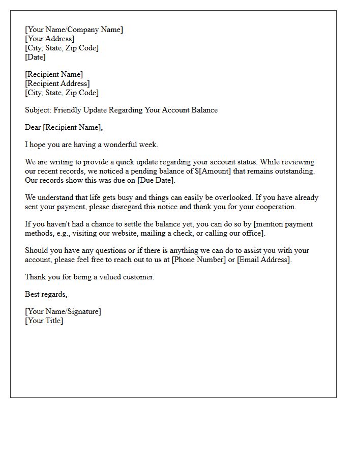 Friendly Account Update Letter for Pending Dues