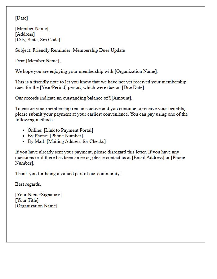 Friendly Reminder Letter for Overdue Membership Dues