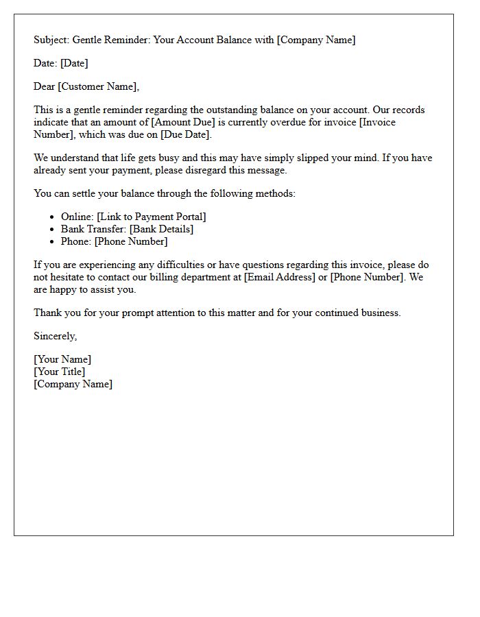 Gentle Reminder Letter Regarding Your Account Balance