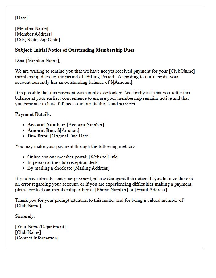 Initial Notice Letter of Outstanding Club Membership