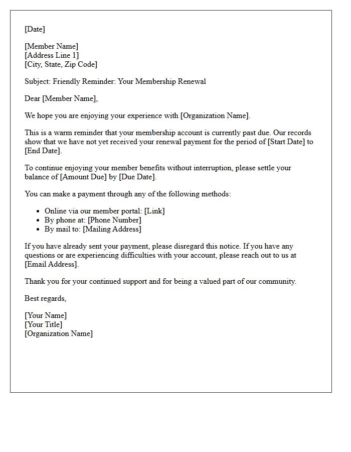 Warm Reminder Letter for Past Due Membership Account