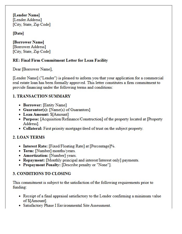 Commercial Real Estate Final Firm Commitment Letter