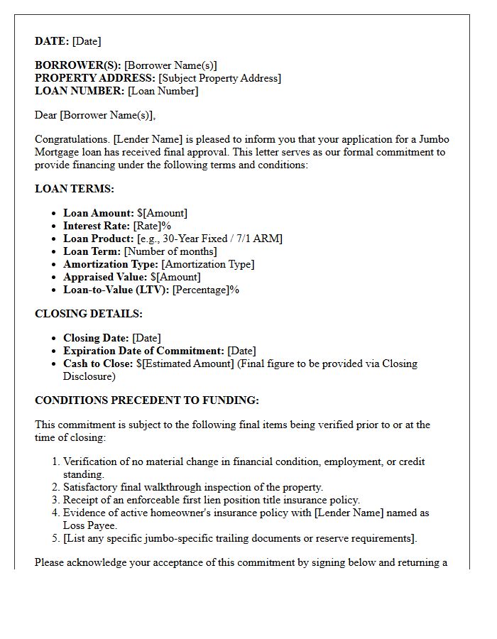 Jumbo Mortgage Final Firm Commitment Letter