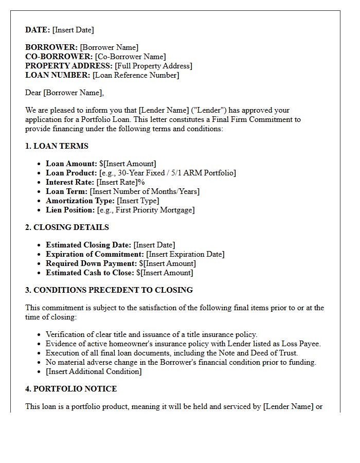 Portfolio Loan Final Firm Commitment Letter