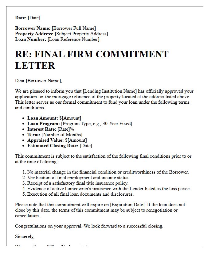 Refinance Final Firm Commitment Letter