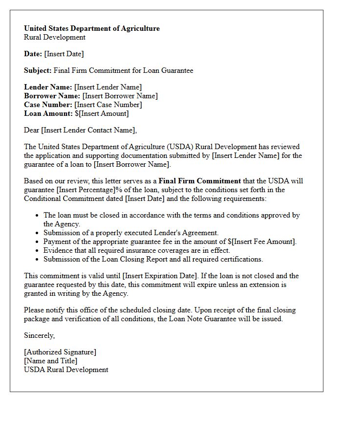 USDA Final Firm Commitment Letter