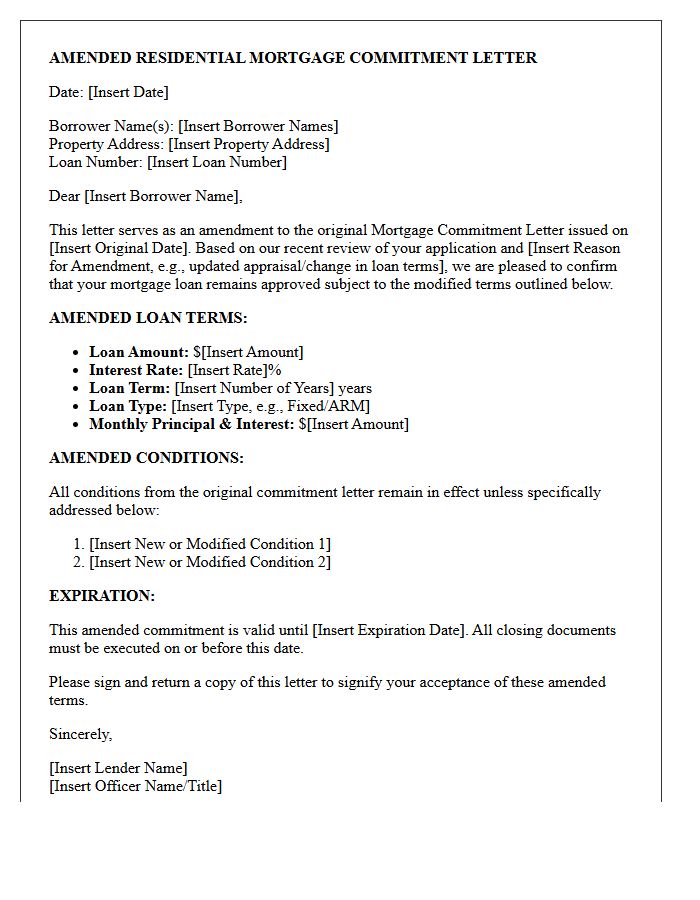 Amended Residential Mortgage Commitment Letter