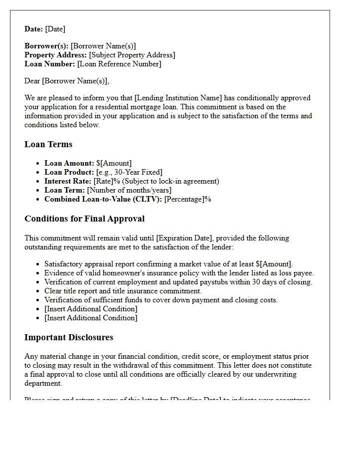 Conditional Residential Mortgage Commitment Letter