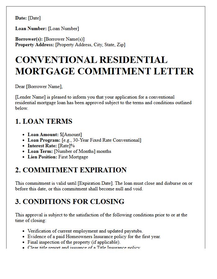 Conventional Residential Mortgage Commitment Letter