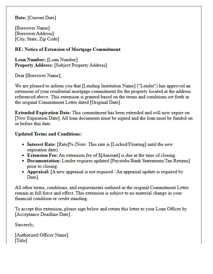 Extended Residential Mortgage Commitment Letter