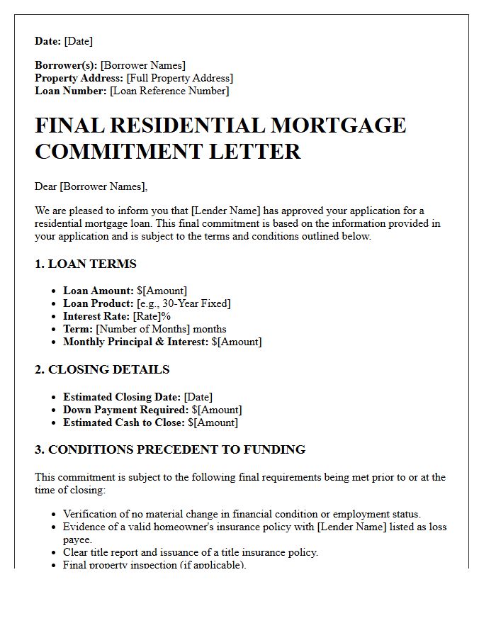Final Residential Mortgage Commitment Letter
