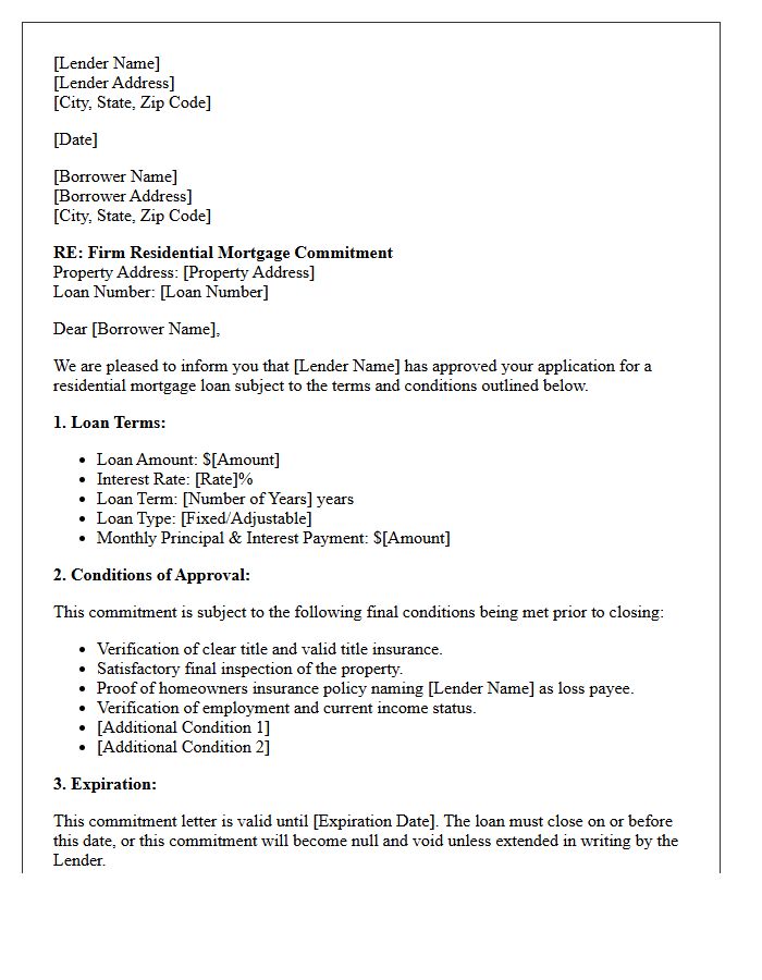 Firm Residential Mortgage Commitment Letter