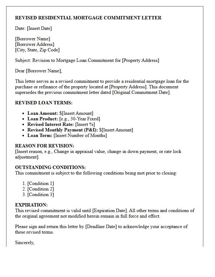 Revised Residential Mortgage Commitment Letter
