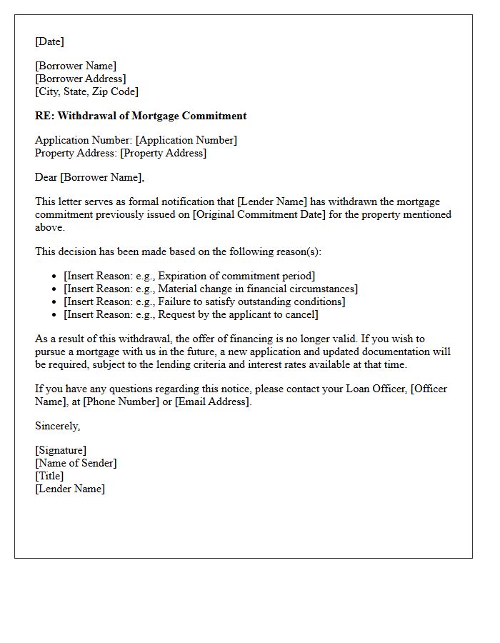 Withdrawn Residential Mortgage Commitment Letter